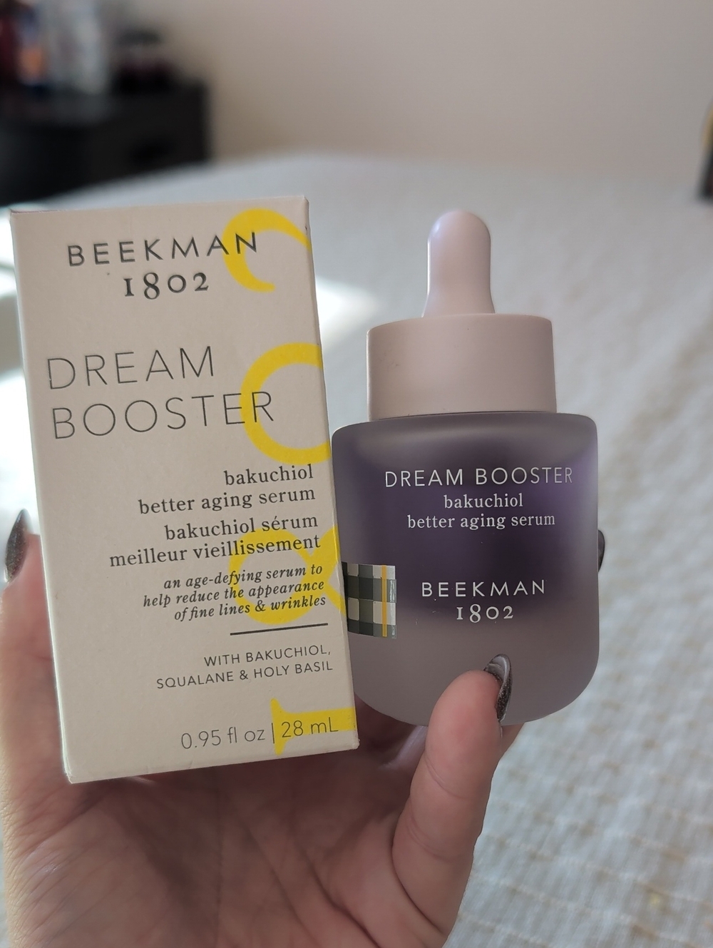 Beekman 1802 Dream Booster Bakuchiol Serum — Purple & Cream Packaging